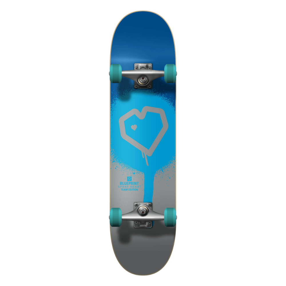Blueprint Spray Heart V2 Skateboard Completo (7.5|Blu:Argento:Verde acqua)